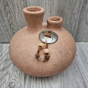 American Southwest Pottery Double Spout‎ Vase 1992 TP Signed Vintage Pink Sand